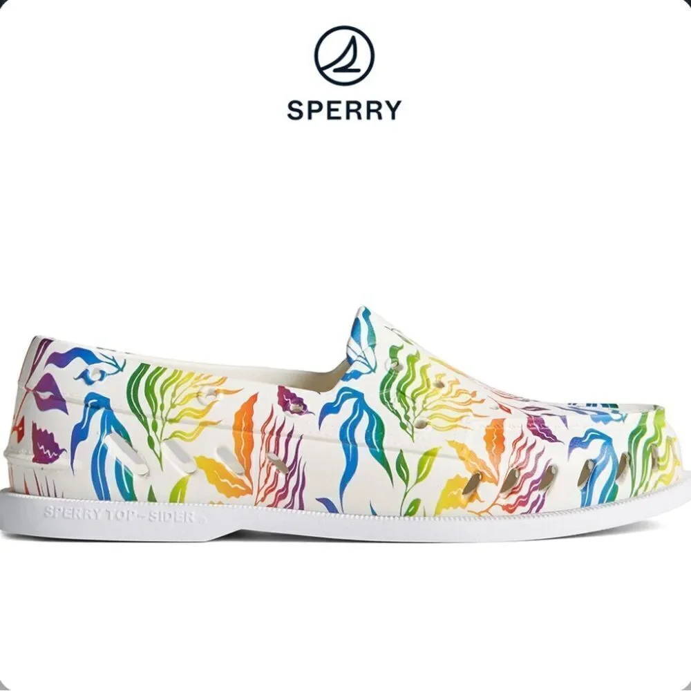 Sperry TopSider White Multicolor Tropical Rainbow Pride Unisex Floater Loafers